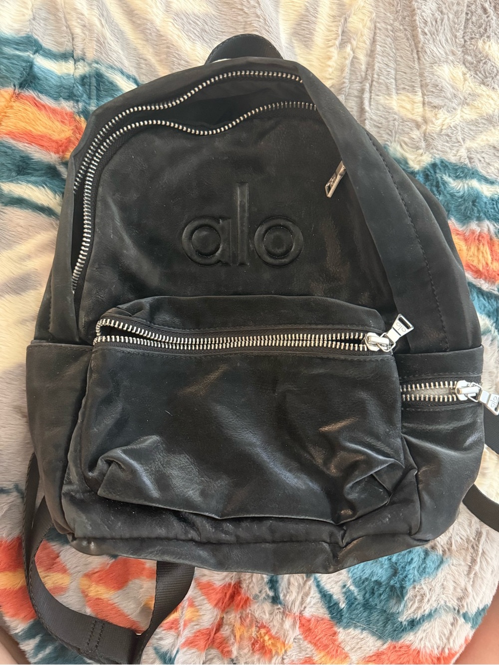 ALO Yoga Black mini Backpack with Silver Zippers